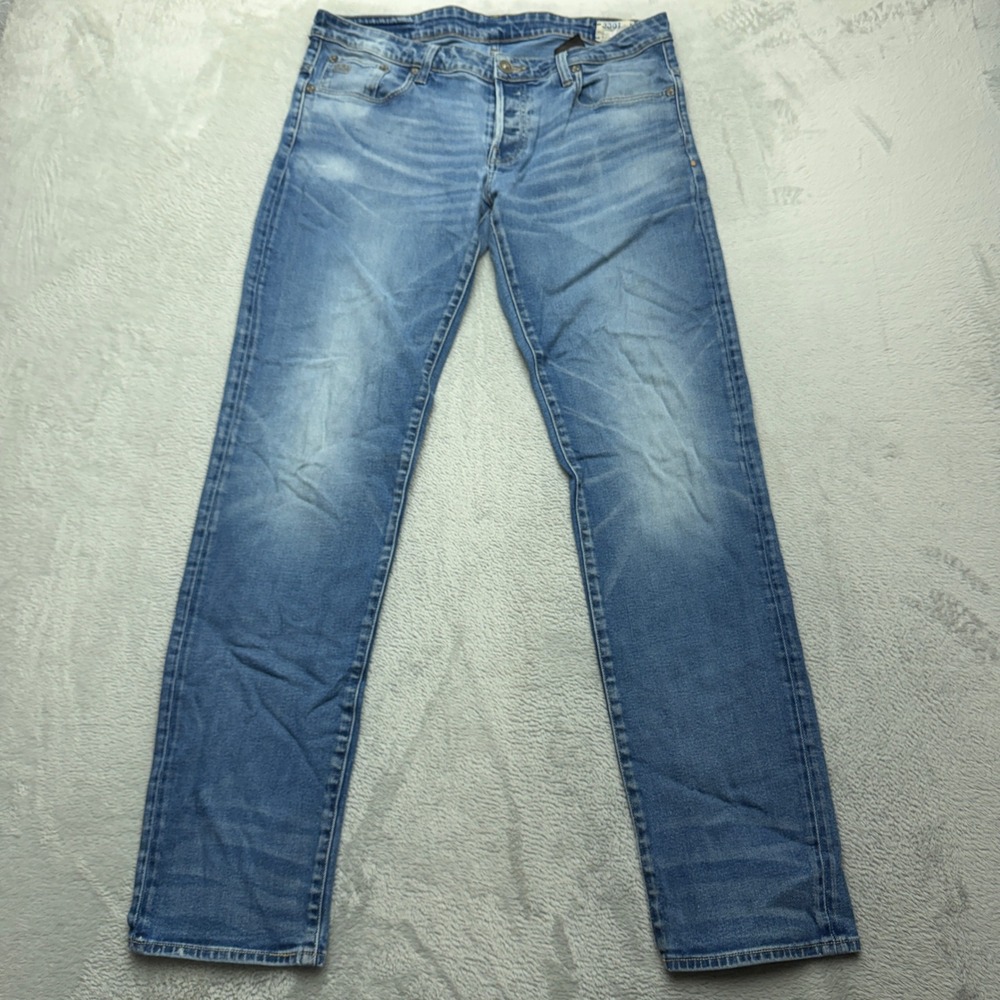 G-Star Raw Jeans Mens 34 Blue 3301 Straight Tapered Medium Wash Denim Pants